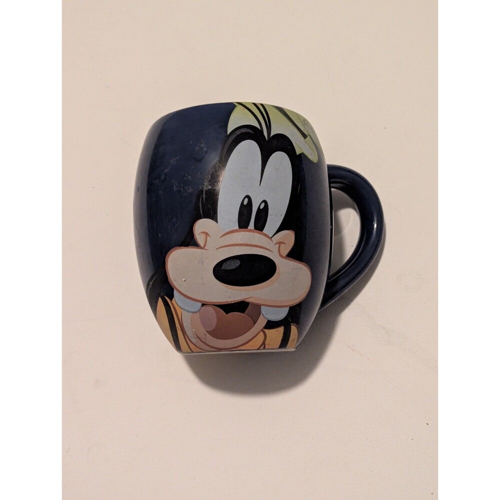 Disney Parks Goofy "Garwsh!" Large Blue Ceramic Barrell Face Coffee Mug